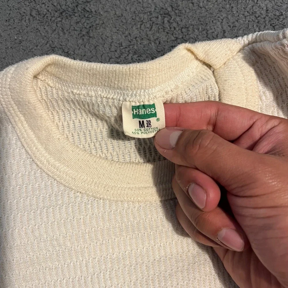 Vintage 70s Hanes Thermal Shirt Mens Medium Waffle Knit Long Sleeve Base Layer